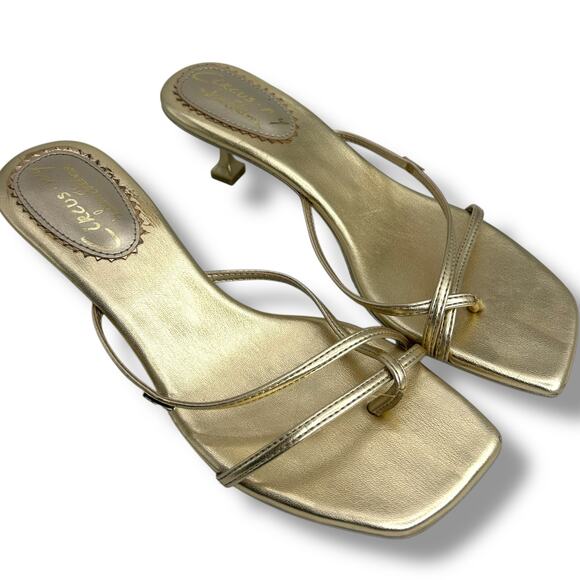 Circus NY Sam Edelman Gold Leaf Metallic Kitten Heels Size 8 Dress Sandals EUC - Picture 9 of 14